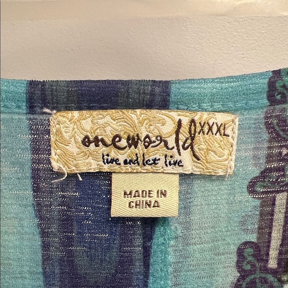 One World Multicolor Tunic With Blue Accents - image 2